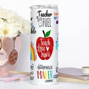 YouNique Designs Teacher Appreciation Coffee Tumbler with Straw and Lid, 20 Oz, Insulated Stainless Steel Skinny Tumbler for Women, Best Teacher Ever Tea Tumbler, Water Tumbler