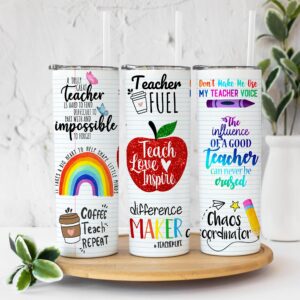 YouNique Designs Teacher Appreciation Coffee Tumbler with Straw and Lid, 20 Oz, Insulated Stainless Steel Skinny Tumbler for Women, Best Teacher Ever Tea Tumbler, Water Tumbler