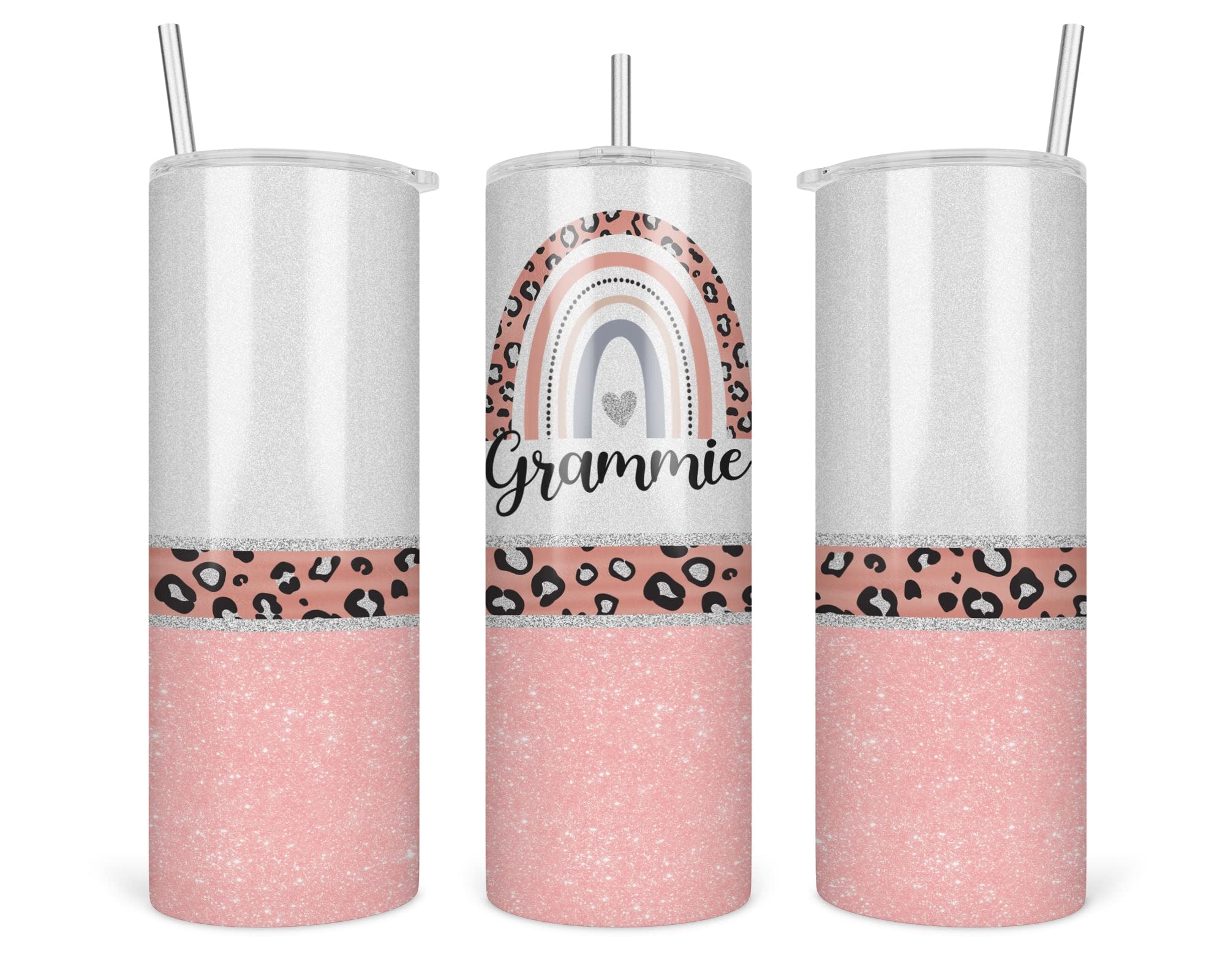 TunlaStore Leopard Grammie Tumbler - Grammie Rainbow Tumbler - Mothers Day Gifts Grammie - Leopard Rainbow Grammie Travel Cup - Tumbler With Straw And Lid - 20 Oz - Insulated Stainless Steel, White