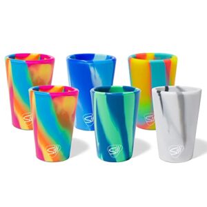 silipint silicone shot-glass set: 6 pack - sugar rush, headwaters, mountain marble, artic sky & 2 hippie hops - 1.5oz