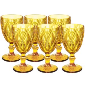 nilor amber glasses goblets drinkware set water glasses colored wine glasses set of 6 drinking glasses vintage glassware great for party, wedding chirstmas - 12 ounce