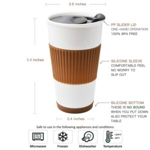 UDMG Ceramic Double Wall Insulated Travel Coffee Cup with Slider Lid, Silicone Sleeve & Built-in Coaster, 10 fl.oz (Coffee)