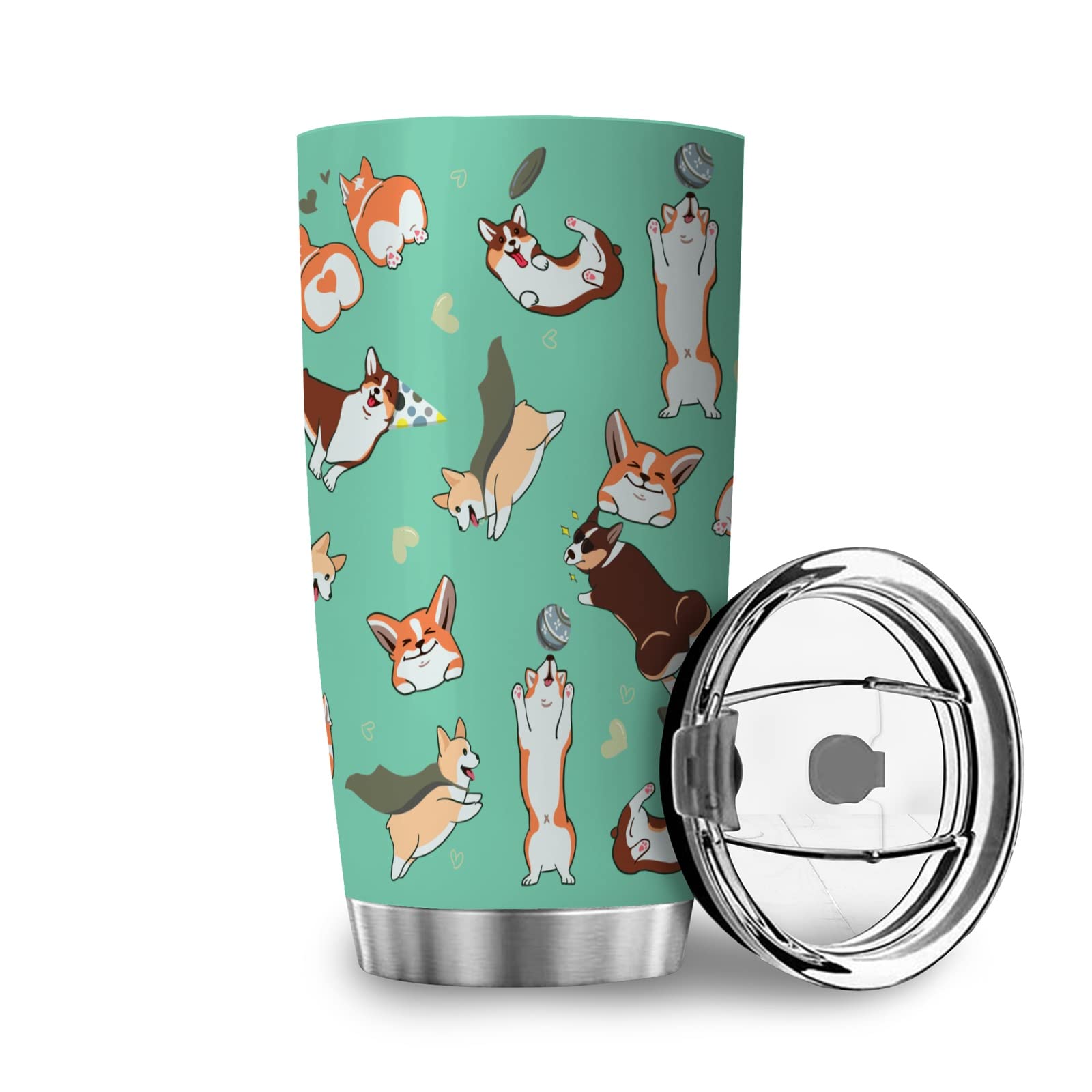 Ynbuyouzhong Corgi 20oz Stainless Steel Tumbler with Lid Cartoon Corgi Bones Vacuum Insulated Drinks Tea Beverages Cup Corgi Dog Lovers Gift Tumblers Corgi Travel Coffee Mugs for Hot and Cold Drinks