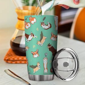 Ynbuyouzhong Corgi 20oz Stainless Steel Tumbler with Lid Cartoon Corgi Bones Vacuum Insulated Drinks Tea Beverages Cup Corgi Dog Lovers Gift Tumblers Corgi Travel Coffee Mugs for Hot and Cold Drinks