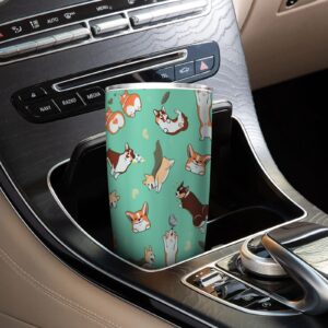 Ynbuyouzhong Corgi 20oz Stainless Steel Tumbler with Lid Cartoon Corgi Bones Vacuum Insulated Drinks Tea Beverages Cup Corgi Dog Lovers Gift Tumblers Corgi Travel Coffee Mugs for Hot and Cold Drinks