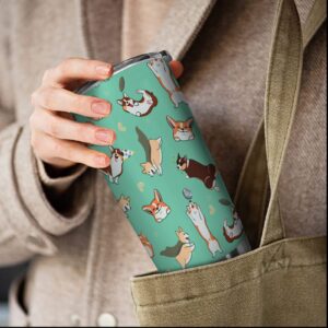 Ynbuyouzhong Corgi 20oz Stainless Steel Tumbler with Lid Cartoon Corgi Bones Vacuum Insulated Drinks Tea Beverages Cup Corgi Dog Lovers Gift Tumblers Corgi Travel Coffee Mugs for Hot and Cold Drinks