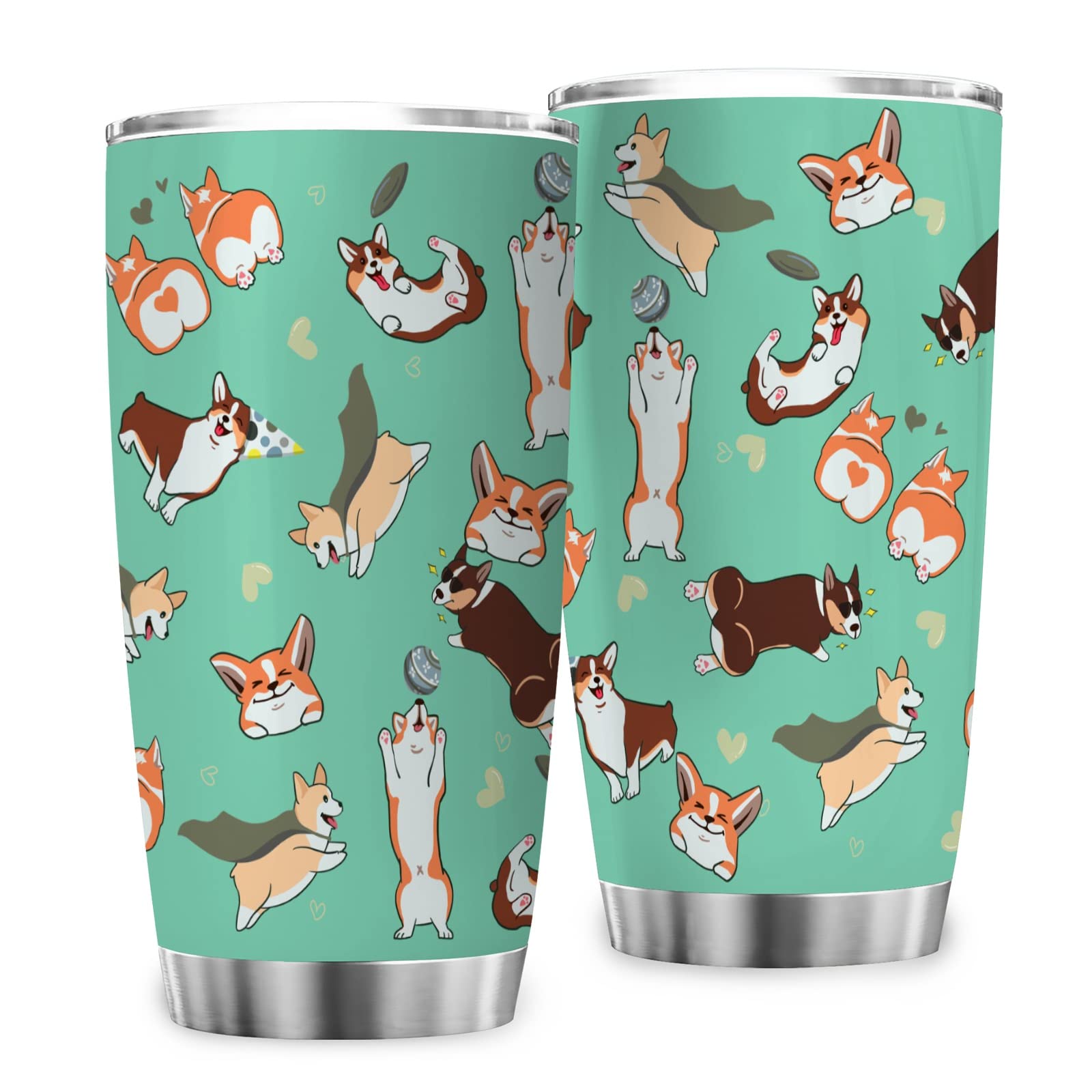 Ynbuyouzhong Corgi 20oz Stainless Steel Tumbler with Lid Cartoon Corgi Bones Vacuum Insulated Drinks Tea Beverages Cup Corgi Dog Lovers Gift Tumblers Corgi Travel Coffee Mugs for Hot and Cold Drinks