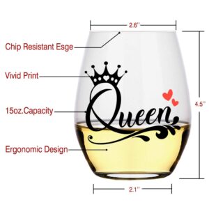 Perfectinsoy Queen Funny Wine Glass, Unique Queen Gift for sisters, Women, Girlfriend, Her, Wife, Friend, Bridal Shower, Engagement or Wedding Favor