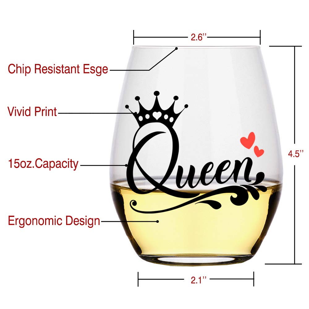 Perfectinsoy Queen Funny Wine Glass, Unique Queen Gift for sisters, Women, Girlfriend, Her, Wife, Friend, Bridal Shower, Engagement or Wedding Favor