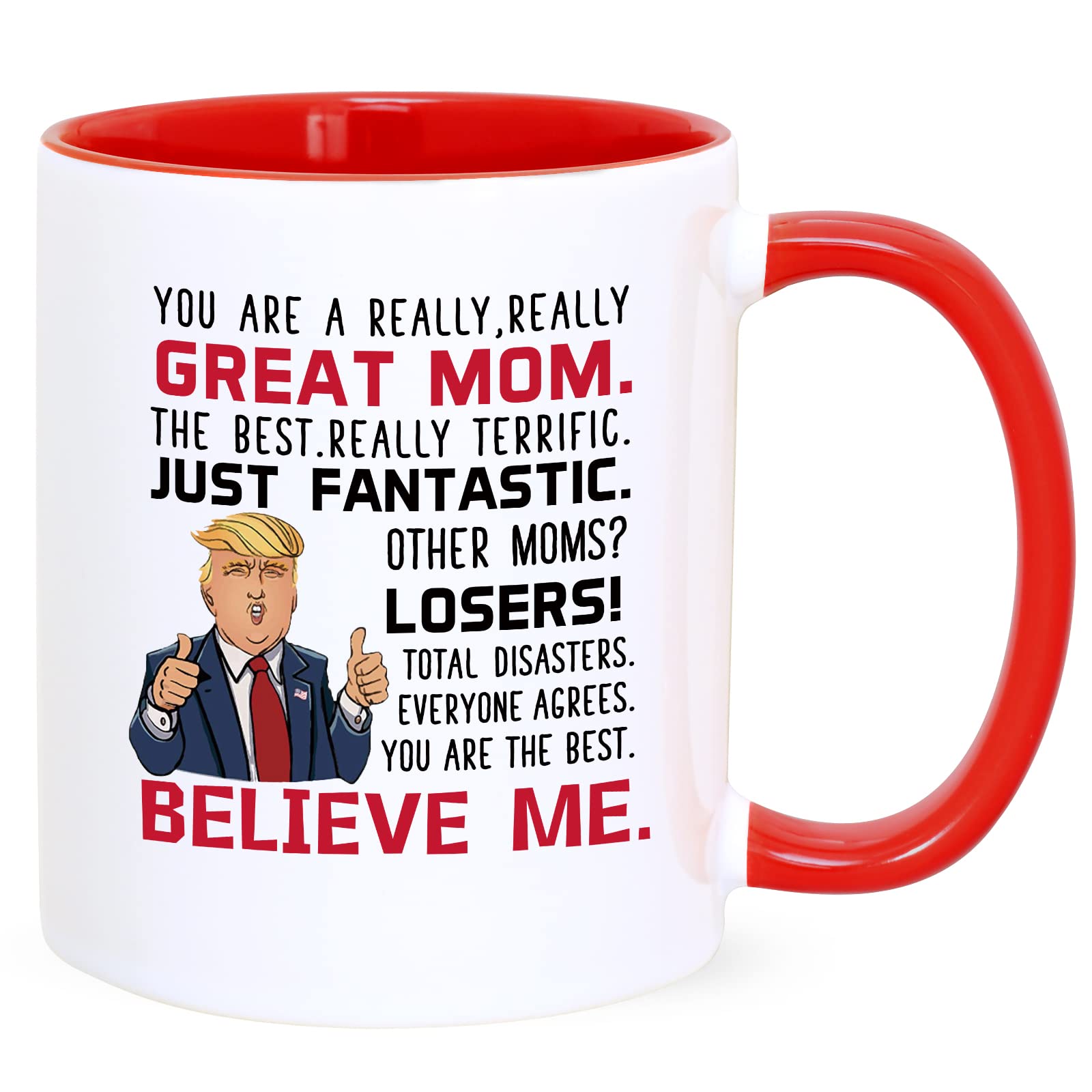 YHRJWN - Gifts for Mom, Great Mom Coffee Mug, Mom Birthday Gifts, Funny Mom Cup Gifts from Daughter Son, Great Mothers Day Gifts Christmas for Mom Mother 11 Oz White(Red Handle)