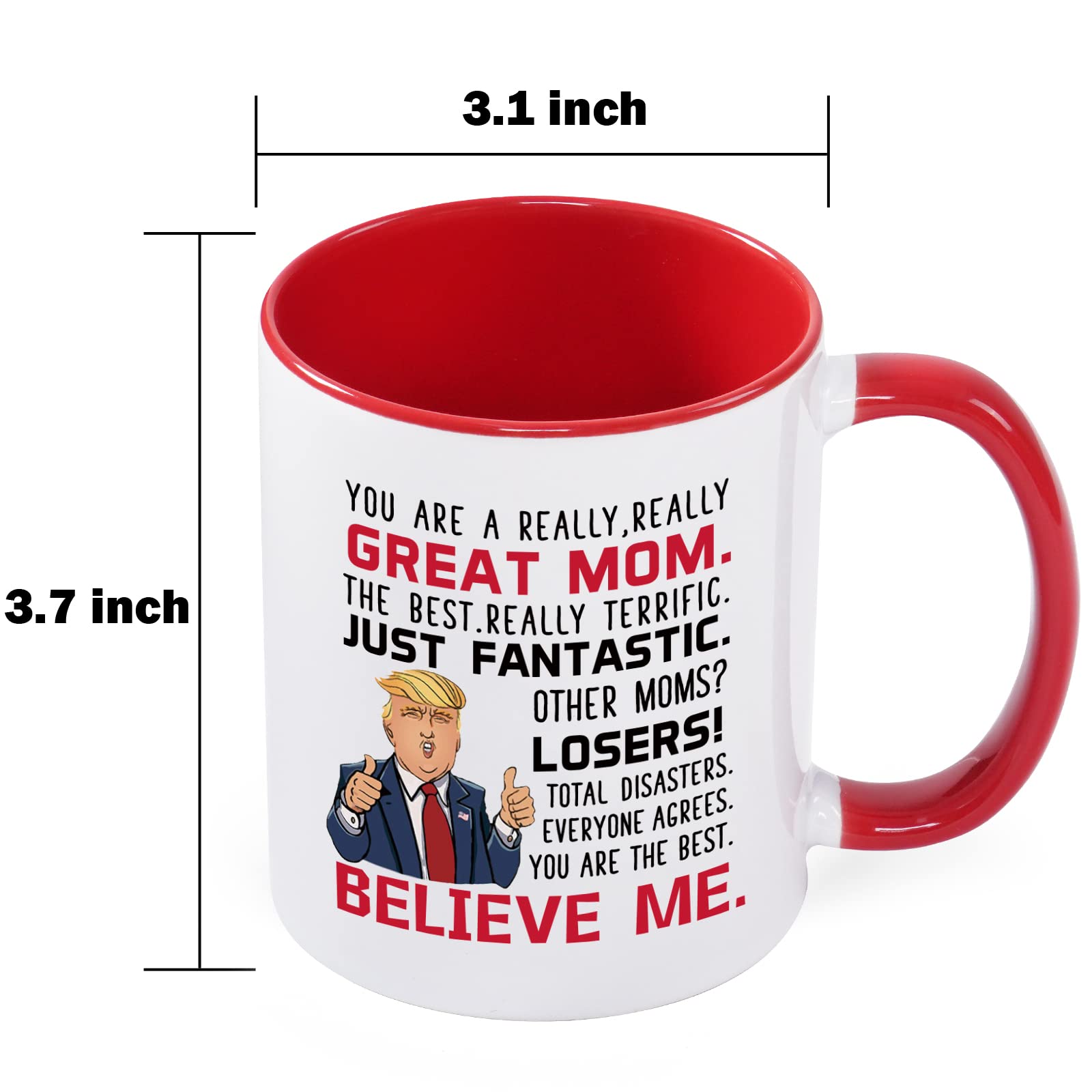 YHRJWN - Gifts for Mom, Great Mom Coffee Mug, Mom Birthday Gifts, Funny Mom Cup Gifts from Daughter Son, Great Mothers Day Gifts Christmas for Mom Mother 11 Oz White(Red Handle)