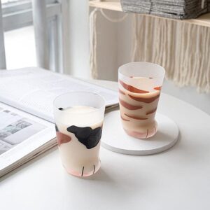 Cat Paw Cup，Cat claw Cup Milk Glass Frosted Glass Cup Cute Cat Foot Claw Print Mug Cat Paw for Coffee Kids Milk Glass Cups Tumbler Personality Breakfast Milk Cup (color 1+color 2)