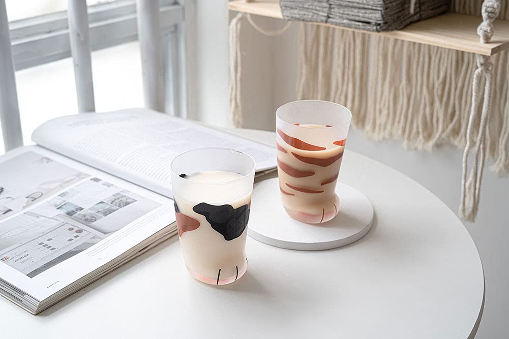 Cat Paw Cup，Cat claw Cup Milk Glass Frosted Glass Cup Cute Cat Foot Claw Print Mug Cat Paw for Coffee Kids Milk Glass Cups Tumbler Personality Breakfast Milk Cup (color 1+color 2)