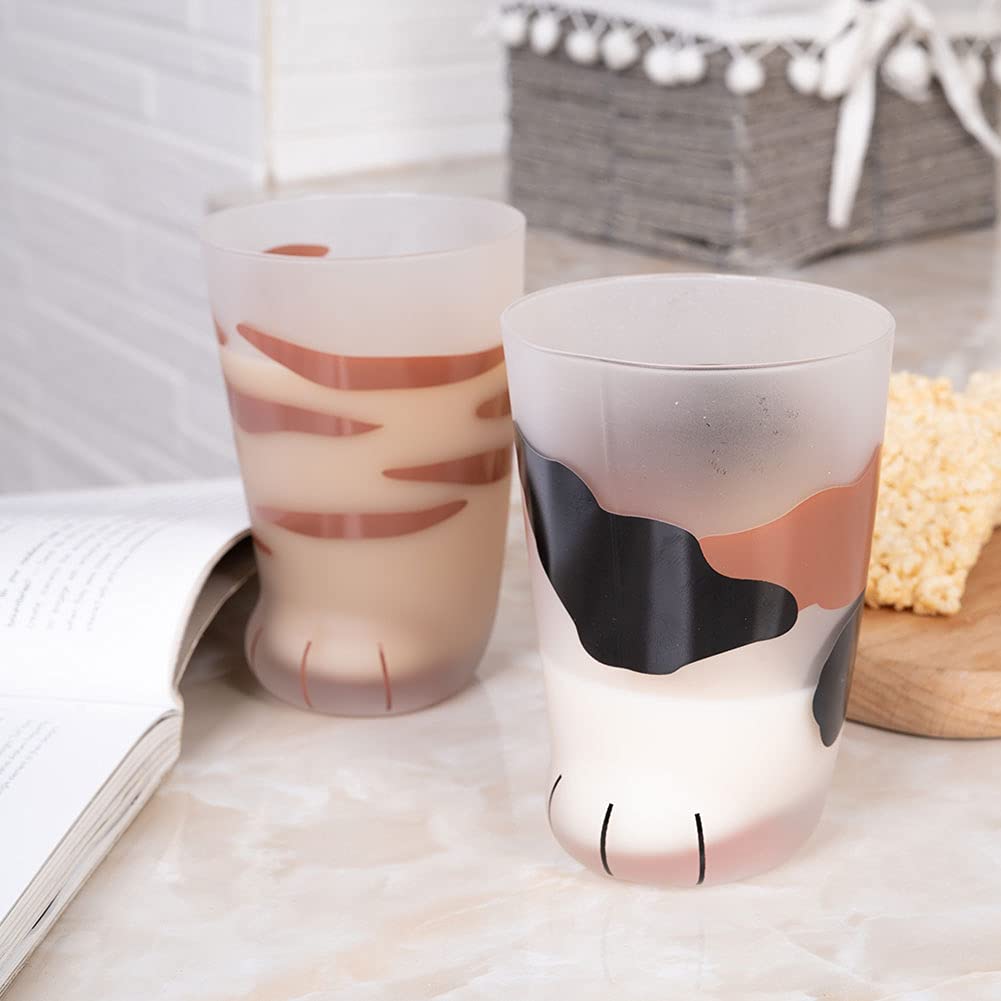 Cat Paw Cup，Cat claw Cup Milk Glass Frosted Glass Cup Cute Cat Foot Claw Print Mug Cat Paw for Coffee Kids Milk Glass Cups Tumbler Personality Breakfast Milk Cup (color 1+color 2)