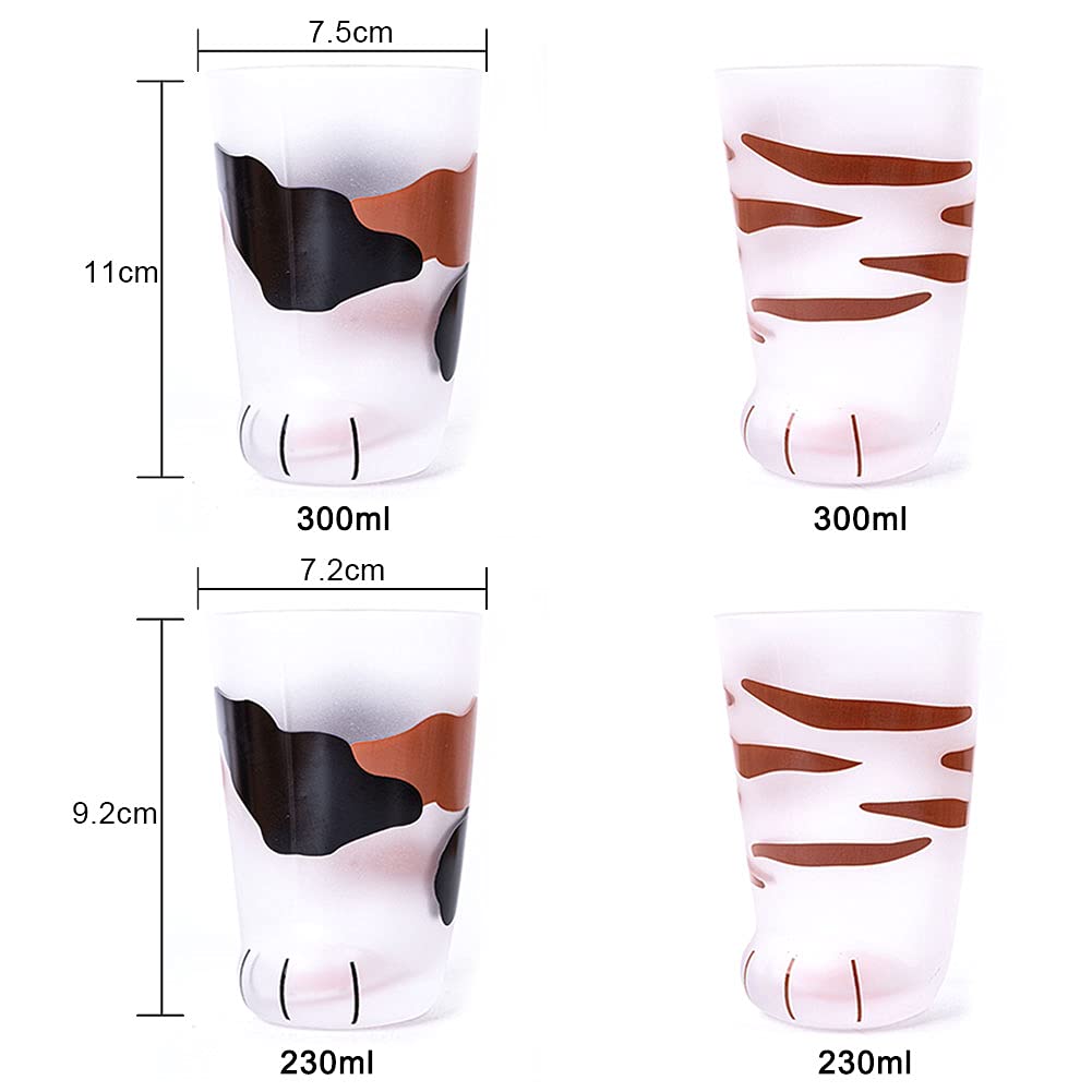 Cat Paw Cup，Cat claw Cup Milk Glass Frosted Glass Cup Cute Cat Foot Claw Print Mug Cat Paw for Coffee Kids Milk Glass Cups Tumbler Personality Breakfast Milk Cup (color 1+color 2)