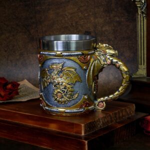 alikiki Medieval Steampunk Dragon Mug - 15.8oz Renaissance Mechanical Dragons Beer Stein Tankard Stainless Coffee Cup Father Day Gift Mug for Dragon Collector Lovers Themed Party Decoration