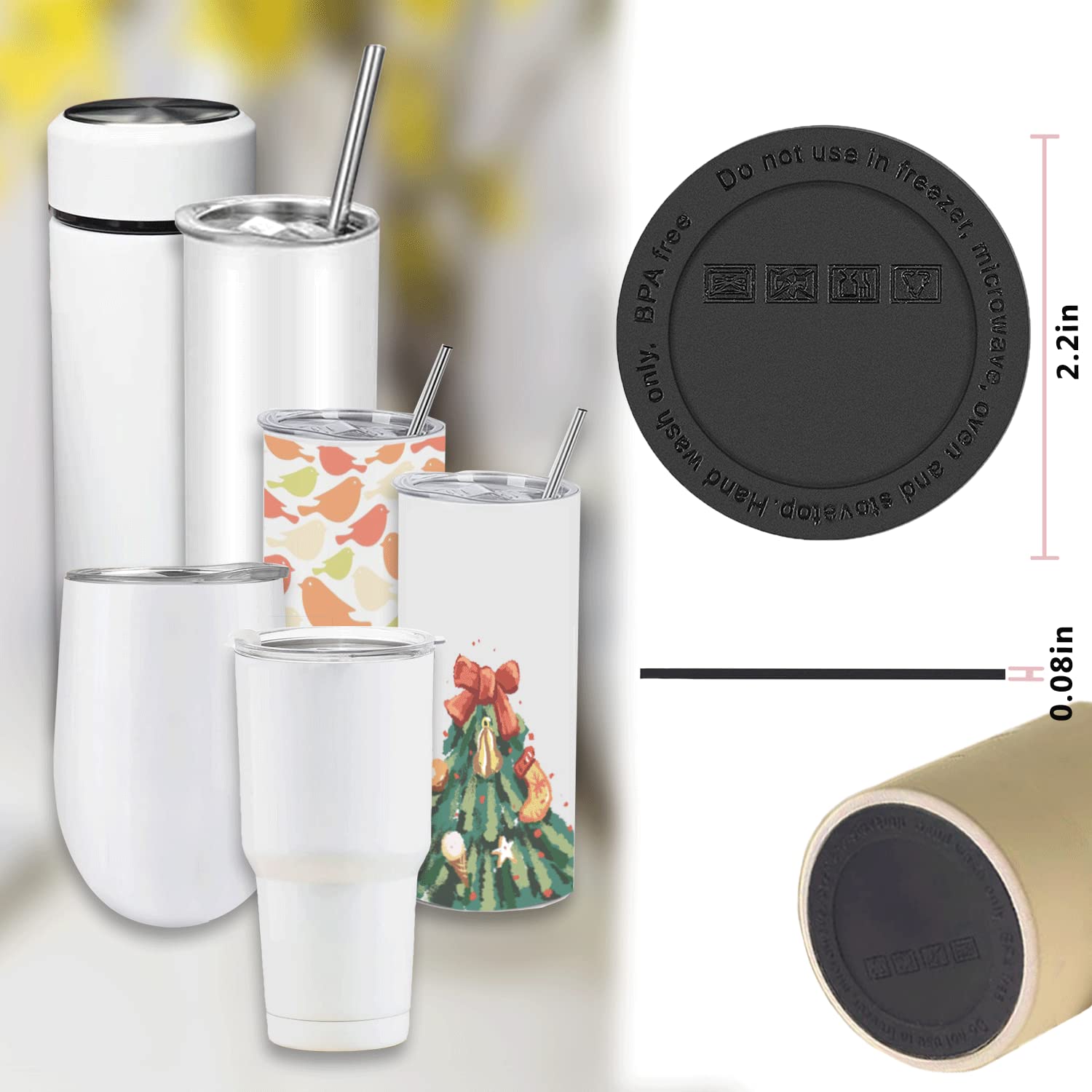 Silicone Bottoms for Tumblers, Protective Anti-Slip Rubber Bottom with Adhesive,Sublimation Tumbler Rubber Bottom Pads Bulk for Straight Skinny Tumblers,Wine Tumblers,Mason Jars 20Pcs (2.2 Inches)