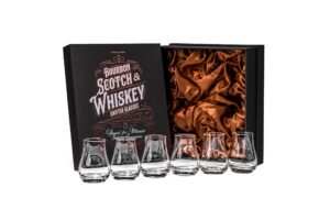 whiskey, scotch, bourbon tasting glasses | set of 6 | professional 3.5 oz stemless tulip shaped tasting and nosing copitas | small crystal snifters gift sniffers for sipping neat liquor