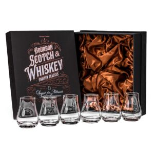 Whiskey, Scotch, Bourbon Tasting Glasses | Set of 6 | Professional 3.5 oz Stemless Tulip Shaped Tasting and Nosing Copitas | Small Crystal Snifters Gift Sniffers for Sipping Neat Liquor