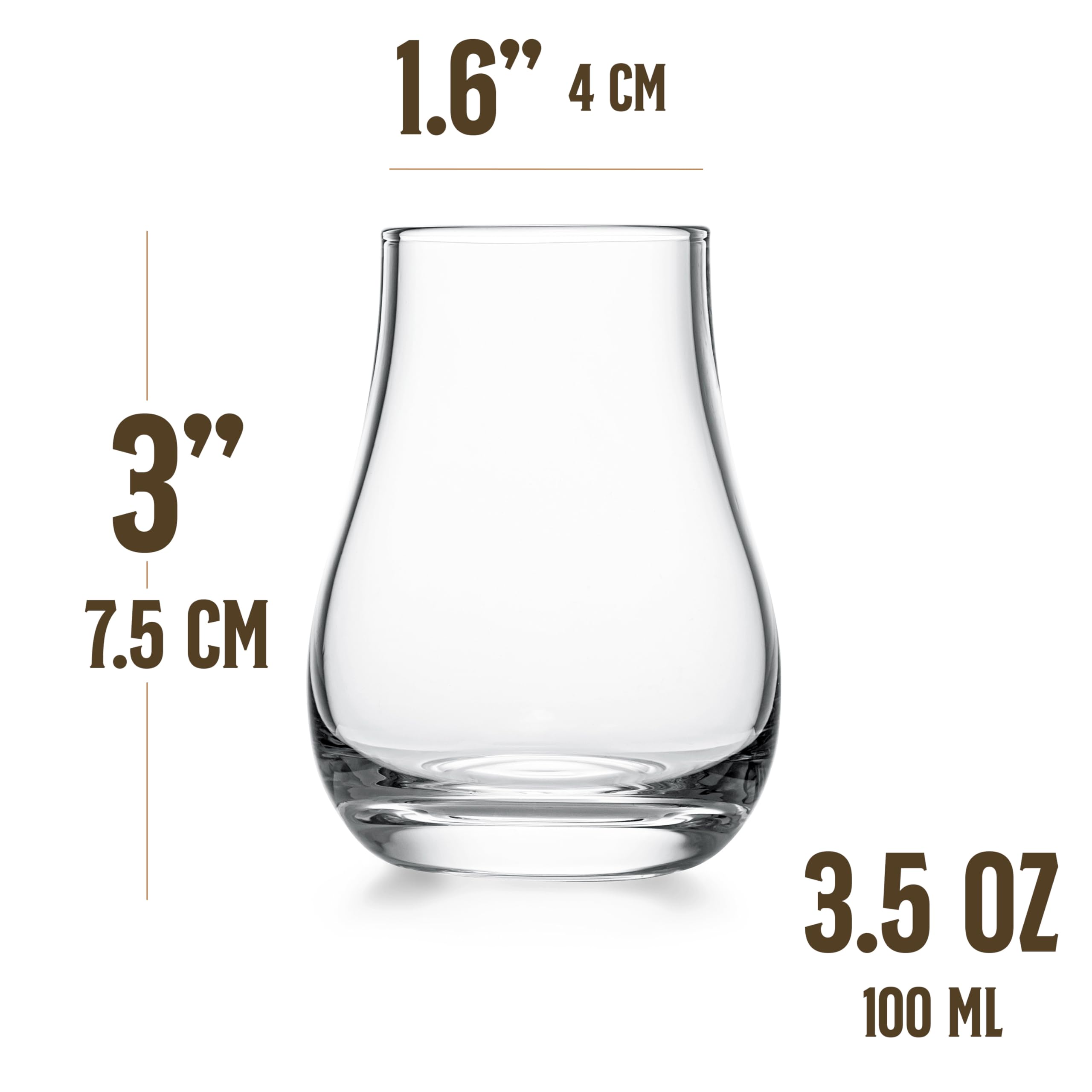 Whiskey, Scotch, Bourbon Tasting Glasses | Set of 6 | Professional 3.5 oz Stemless Tulip Shaped Tasting and Nosing Copitas | Small Crystal Snifters Gift Sniffers for Sipping Neat Liquor