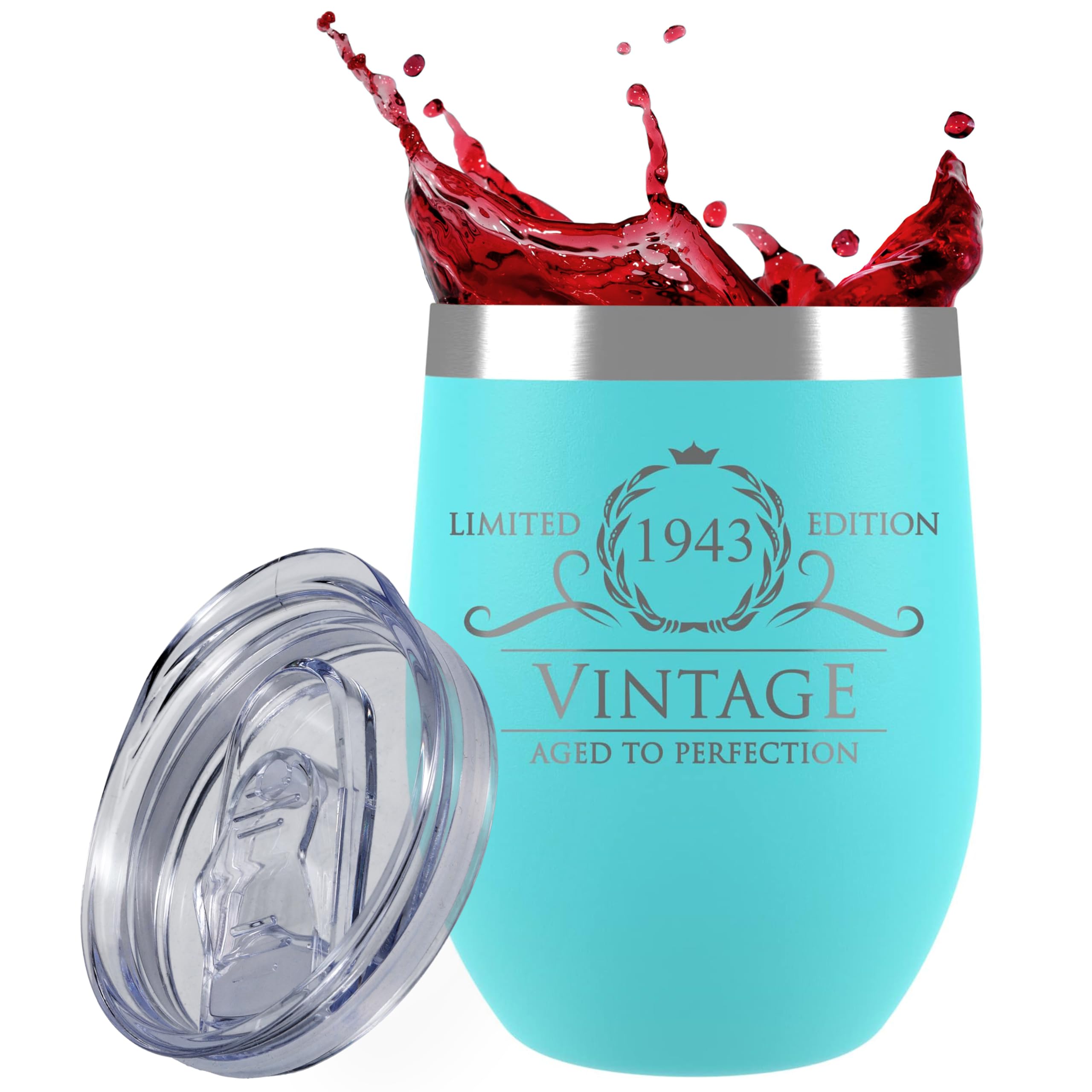 80th Birthday Gifts for Women - 1943 12 oz Mint Stemless Wine Tumbler - 80th Birthday Decorations for Women - Birthday Gifts for 80 Year Old Women Mom - Funny 80th Birthday Idea Presents for Women