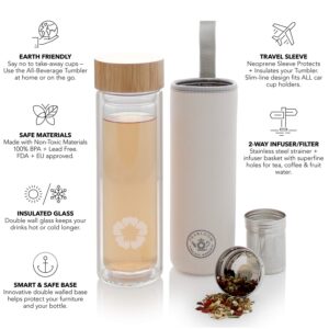 Teabloom All-Beverage Tumbler – 15 oz / 450 ml – Tempered Glass Travel Bottle – Hot and Cold Tea Infuser – Cold-Brew Coffee – Fruit-Infused Water – Tea Tumbler – The Pathfinder