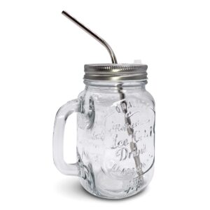 Home Suave Mason Jar Mugs with Handle, Regular Mouth Colorful Lids with 2 Reusable Stainless Steel Straw, Set of 2 (Silver), Kitchen GLASS 16 oz Jars,Refreshing Ice Cold Drink & Dishwasher Safe