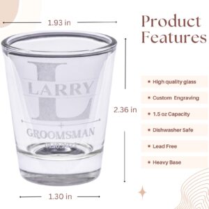 Personalized Shot Glasses Set of 6 – Groomsmen Glasses Drinking Set – Custom Drinking Glasses – Engraved Shot Glass Gifts for Men, Wedding, Best Man, Anniversary
