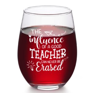 futtumy teacher gift for women, teacher appreciation gift thank you gift christmas gift for teachers, the influence of a great teacher is never erased stemless wine glass for appreciation week, 17oz