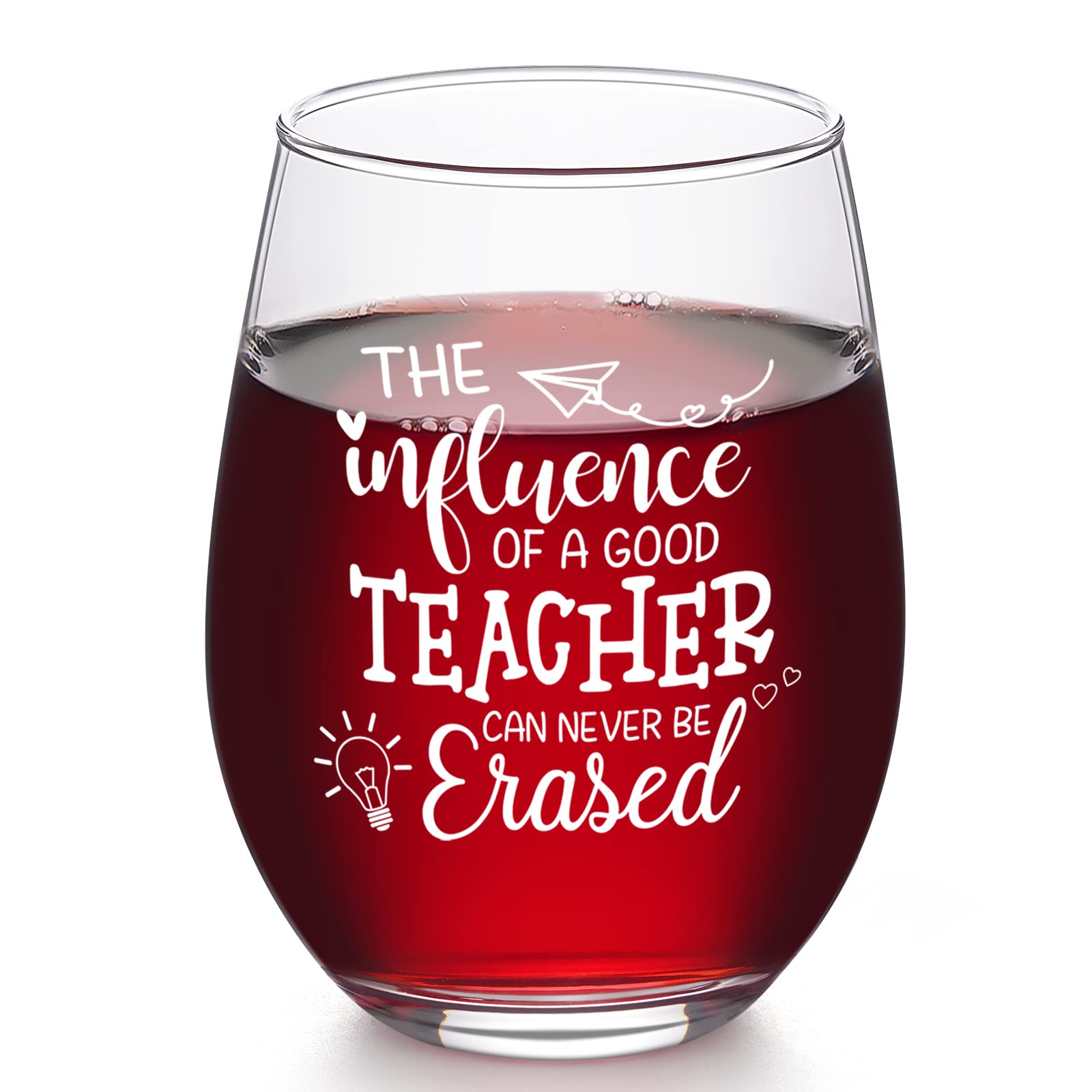 Futtumy Teacher Gift for Women, Teacher Appreciation Gift Thank You Gift Christmas Gift for Teachers, The Influence of a Great Teacher is Never Erased Stemless Wine Glass for Appreciation Week, 17Oz