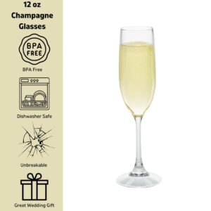 D'Eco Unbreakable Stemmed 12 oz Champagne Flutes (Set of 4) - 100% Reusable Shatterproof Mimosa, Sparkling Wine, Champagne Glasses - Perfect for Hosting & Entertaining - Elegant Cocktail Glasses Set