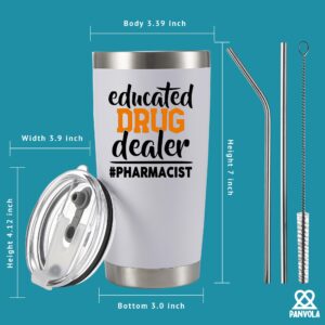 Panvola Educated Drug Dealer Funny Sarcastic Pharmacist Gift Nursing Student Graduation Nurse Doctor Dr Vacuum Insulated Tumbler Stainless Steel Travel Mug With Lid Straw (White, 20 oz)