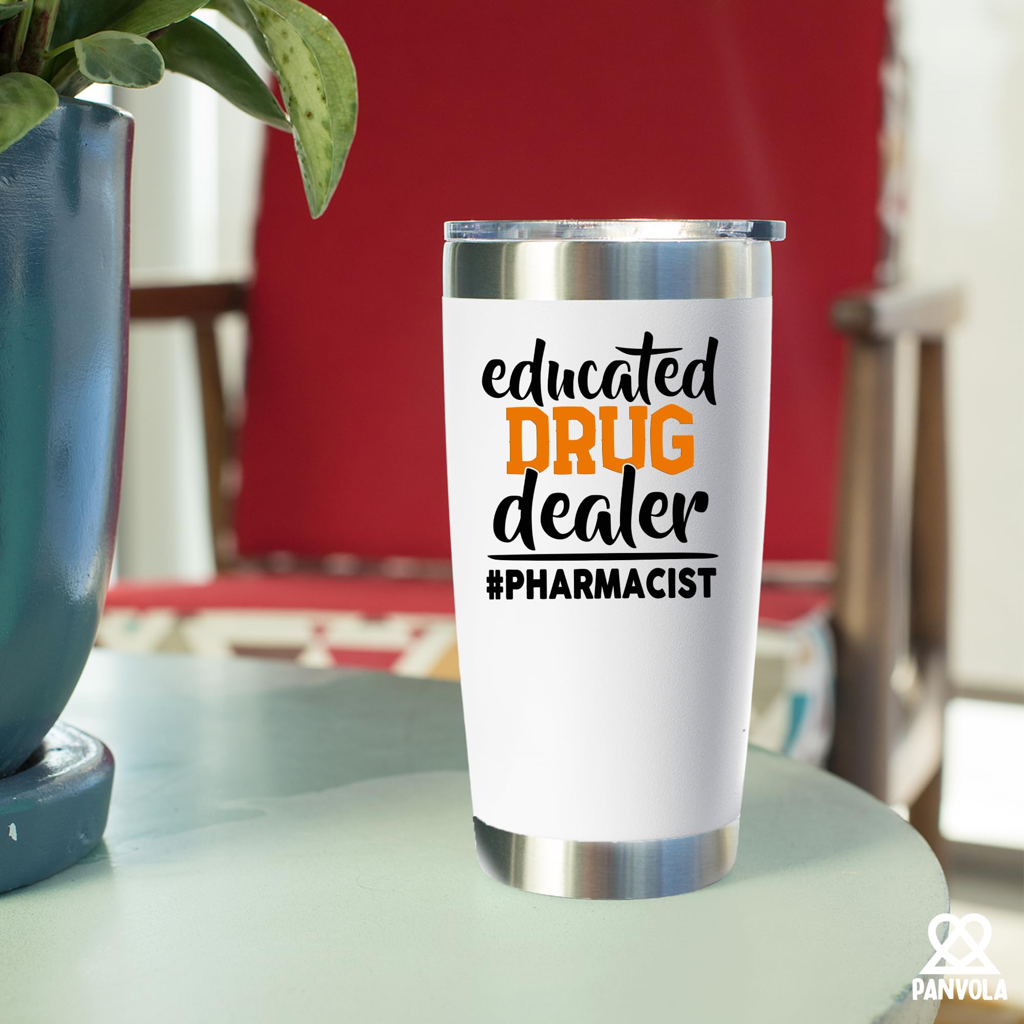 Panvola Educated Drug Dealer Funny Sarcastic Pharmacist Gift Nursing Student Graduation Nurse Doctor Dr Vacuum Insulated Tumbler Stainless Steel Travel Mug With Lid Straw (White, 20 oz)