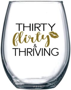 30th birthday gifts for women, her - 30th birthday wine glass - thirty flirty and thriving - 1993 30 year old gifts for women, bestie, best friend, sister, girlfriend - decorations favors - 15 oz