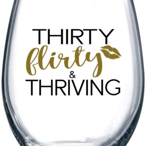 30th Birthday Gifts for Women, Her - 30th Birthday Wine Glass - Thirty Flirty and Thriving - 1993 30 Year Old Gifts for Women, Bestie, Best Friend, Sister, Girlfriend - Decorations Favors - 15 oz