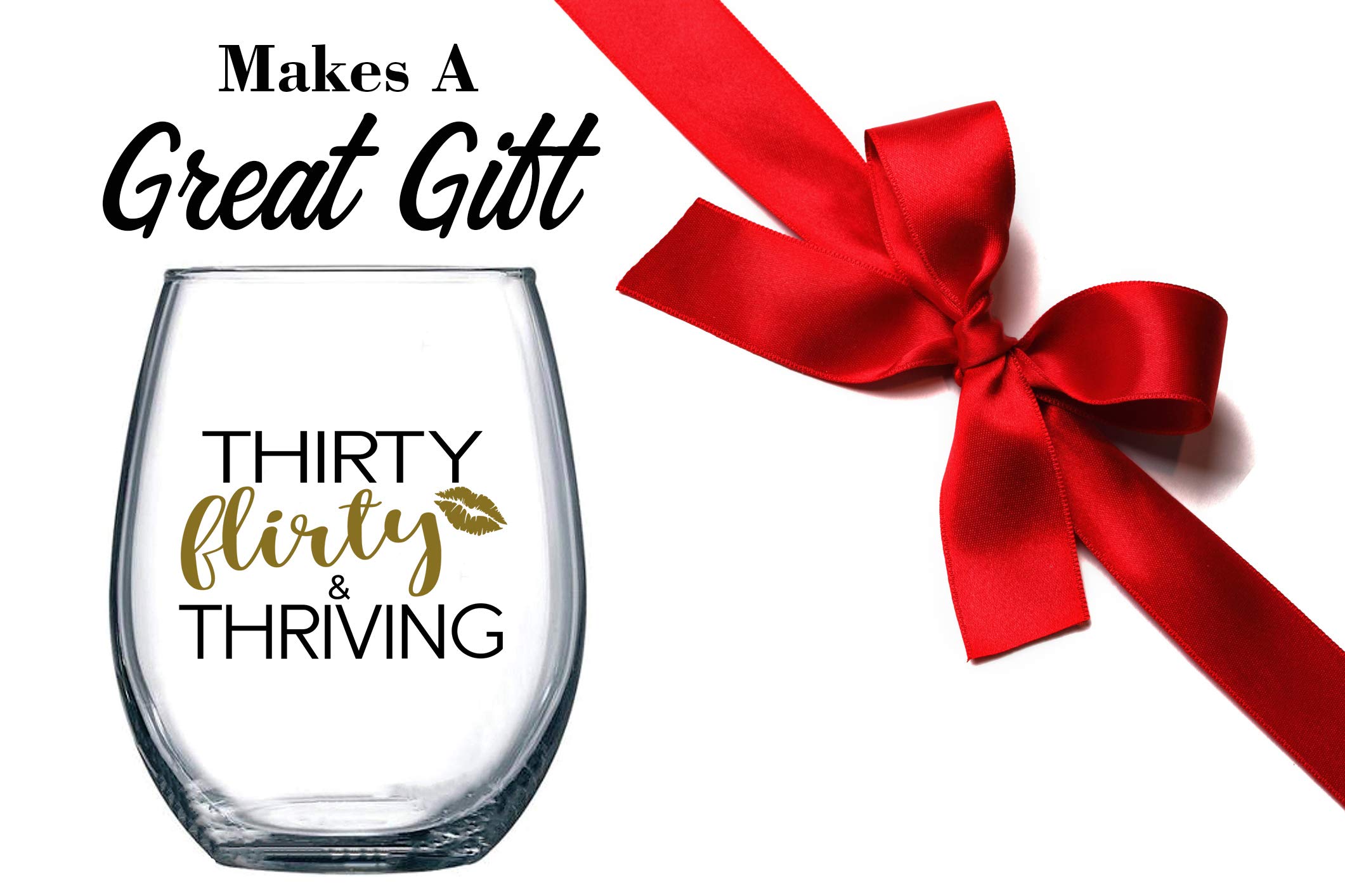 30th Birthday Gifts for Women, Her - 30th Birthday Wine Glass - Thirty Flirty and Thriving - 1993 30 Year Old Gifts for Women, Bestie, Best Friend, Sister, Girlfriend - Decorations Favors - 15 oz