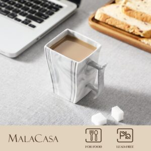 MALACASA Coffee Mugs, Ceramic Mug Set of 6, 11 oz Marble Coffee Cups with Handles for Men Women, Modern Porcelain Mugs for Coffee, Tea, Milk, Dishwasher Safe, Series FLORA