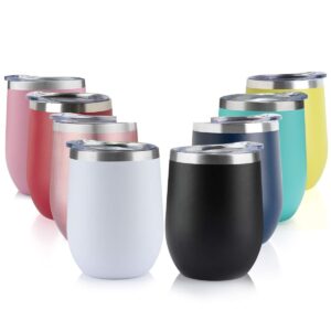 tdyddyu 8pack 12 oz stainless steel wine tumbler with lid,wine glass tumbler double wall vacuum insulated travel tumbler cup for coffee, wine, cocktails, ice cream… (combination color 8pack)