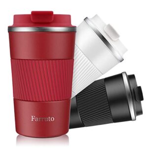 farruto travel mugs - stainless steel reusable coffee mugs with silicone cup drag 100% leakproof 13oz 380ml travel mug car mugs for coffee, milk, tea etc. (red)