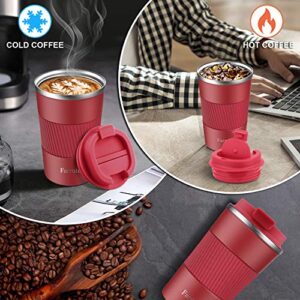 Farruto Travel Mugs - Stainless Steel Reusable Coffee Mugs with Silicone Cup Drag 100% Leakproof 13oz 380ml Travel Mug Car Mugs for Coffee, Milk, Tea etc. (Red)