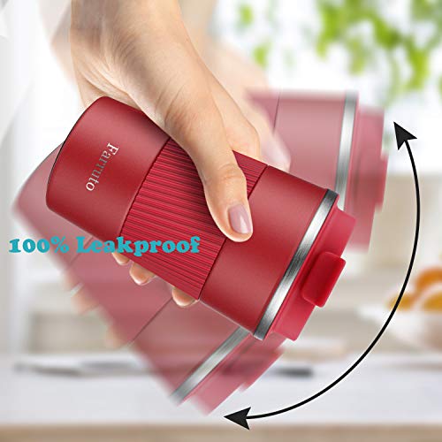 Farruto Travel Mugs - Stainless Steel Reusable Coffee Mugs with Silicone Cup Drag 100% Leakproof 13oz 380ml Travel Mug Car Mugs for Coffee, Milk, Tea etc. (Red)