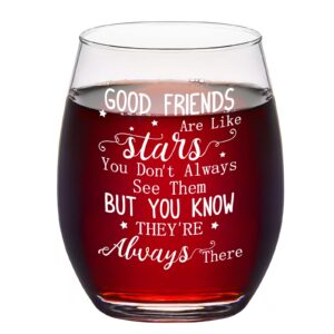 friend gift - friend stemless wine glass 15oz, good friends are like stars wine glass for women, sisters, girls, best friends, soul sister, gift idea for christmas, birthday, galentine's day