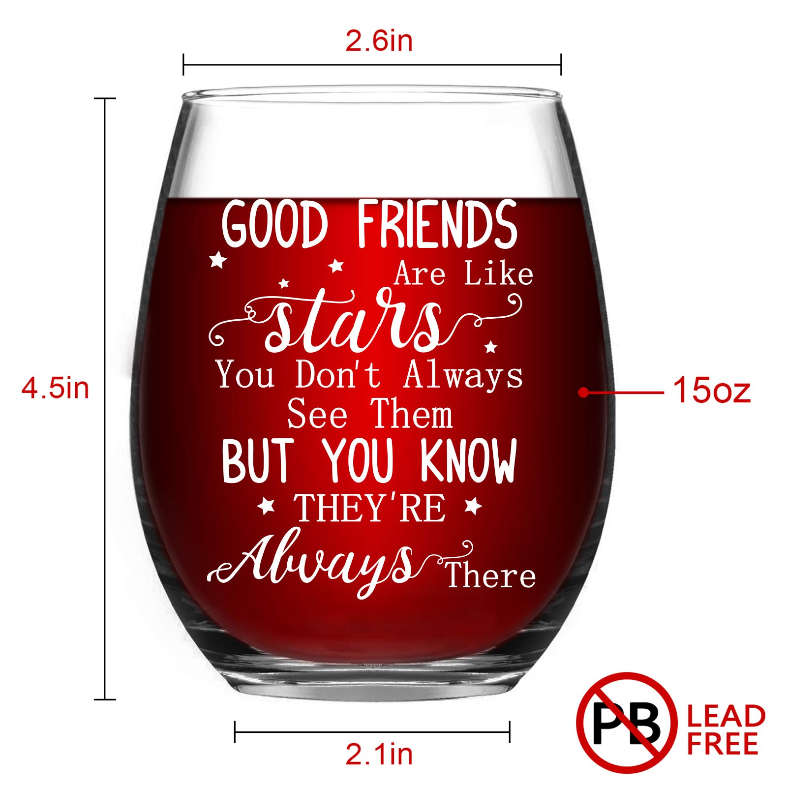 Friend Gift - Friend Stemless Wine Glass 15Oz, Good Friends Are Like Stars Wine Glass for Women, Sisters, Girls, Best Friends, Soul Sister, Gift Idea for Christmas, Birthday, Galentine's Day