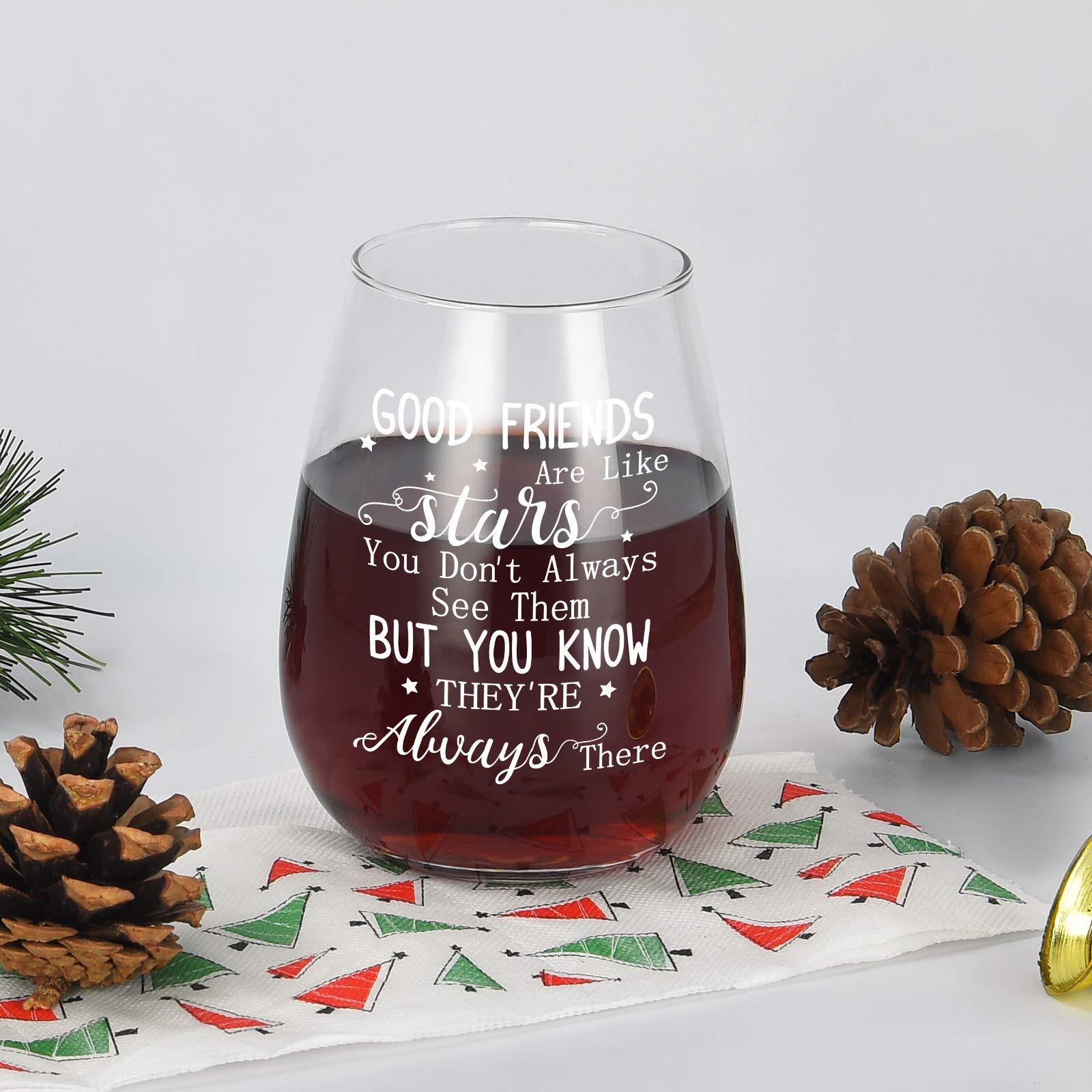 Friend Gift - Friend Stemless Wine Glass 15Oz, Good Friends Are Like Stars Wine Glass for Women, Sisters, Girls, Best Friends, Soul Sister, Gift Idea for Christmas, Birthday, Galentine's Day