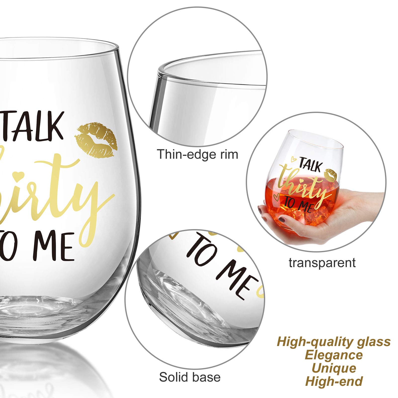 Talk Thirty To Me Wine Glass 30th Birthday Stemless Wine Glass Black Stemless Glass Cups Dirty 30 Birthday Present for Women Men Friends Thirty Birthday Present Wedding Anniversary Party Favors, 17 Oz