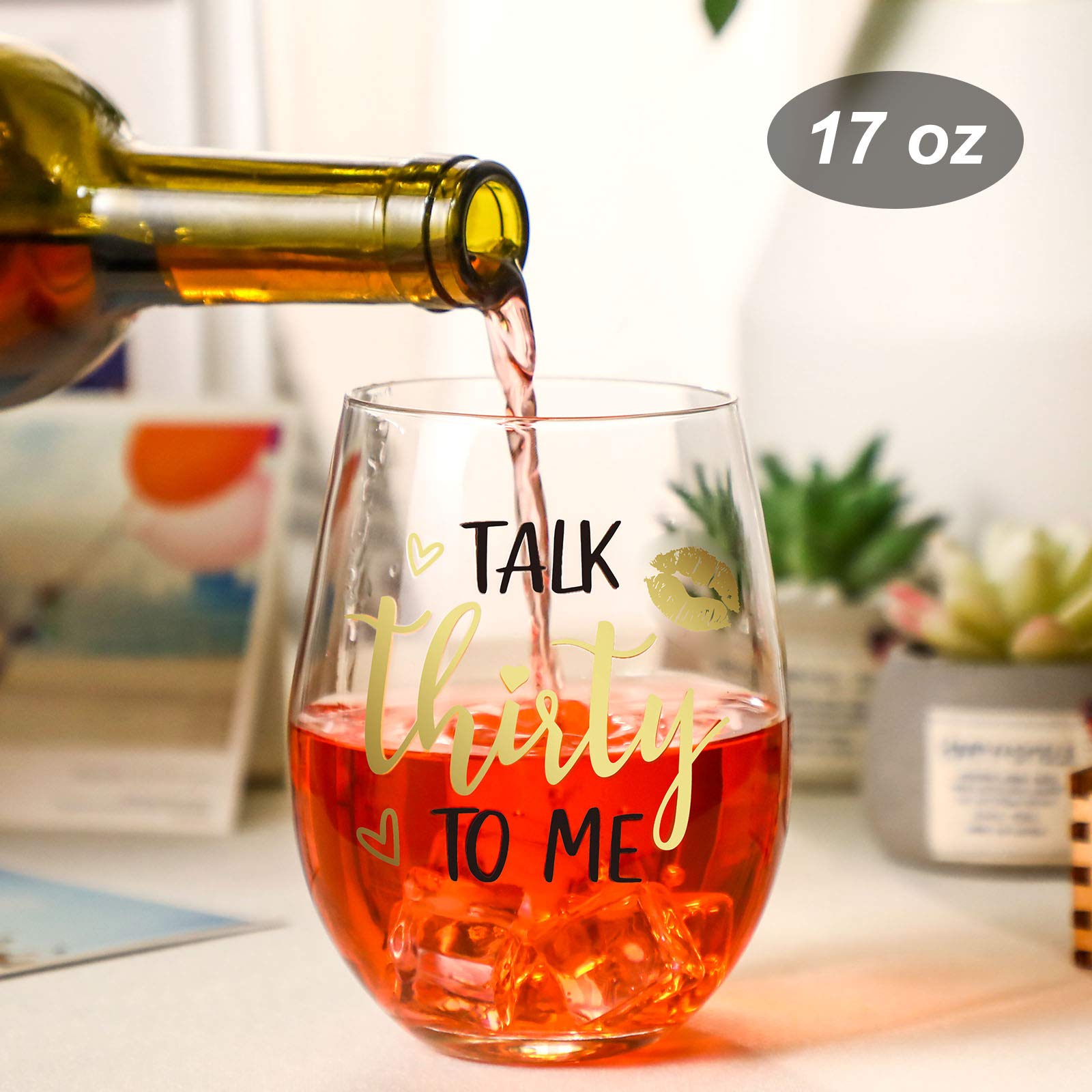 Talk Thirty To Me Wine Glass 30th Birthday Stemless Wine Glass Black Stemless Glass Cups Dirty 30 Birthday Present for Women Men Friends Thirty Birthday Present Wedding Anniversary Party Favors, 17 Oz