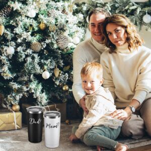 Mom and Dad Travel Tumbler Set, Funny Christmas Gifts for New Parents New Pregnancy New Dad New Mom Anniversary Birthday, Stainless Steel Insulated Travel Tumbler with 2 Lids(20oz, Black and White)