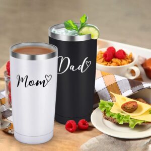 Mom and Dad Travel Tumbler Set, Funny Christmas Gifts for New Parents New Pregnancy New Dad New Mom Anniversary Birthday, Stainless Steel Insulated Travel Tumbler with 2 Lids(20oz, Black and White)