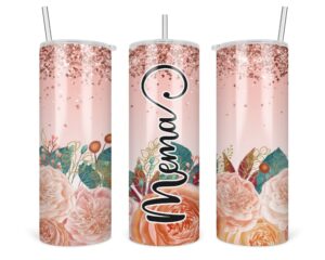 tunlastore flower mema tumbler - mema gifts - best mema tumbler - mema travel mug - floral mema tumbler 20oz flower tumblers skinny stainless steel - birthday christmas gifts new mema, white