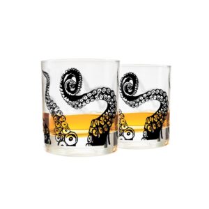 greenline goods whiskey glasses - 10 oz tumbler gift set – kraken whiskey glasses (set of 2) | rocks glass octopus decor | old fashioned rocks glasses
